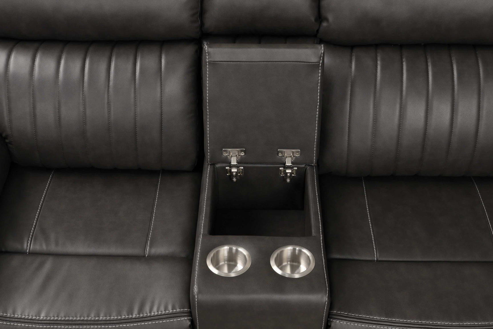 Aviator Gray Leather Power Reclining Sectional w/ Console & Drop-down Touchpad - Ornate Home