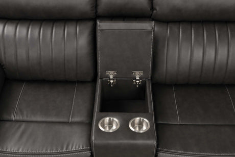 Aviator Gray Leather Power Reclining Sectional w/ Console & Drop-down Touchpad - Ornate Home