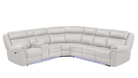 Aviator Ice Leather Power Reclining Sectional w/ Console & Drop-down Touchpad - Ornate Home