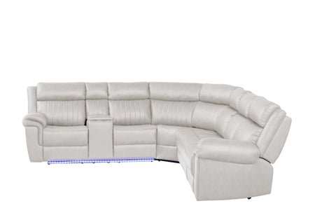 Aviator Ice Leather Power Reclining Sectional w/ Console & Drop-down Touchpad - Ornate Home