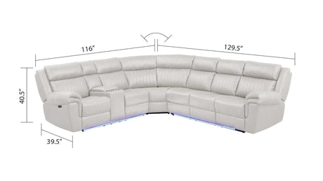 Aviator Ice Leather Power Reclining Sectional w/ Console & Drop-down Touchpad - Ornate Home