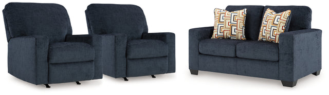 Aviemore Ink Loveseat and 2 Recliners - Ornate Home