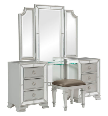 Avondale Silver Vanity Stool - Ornate Home