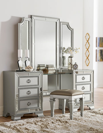 Avondale Silver Vanity Stool - Ornate Home