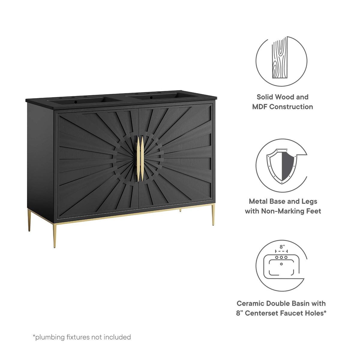 Awaken Black 48" Double Sink Bathroom Vanity - Ornate Home