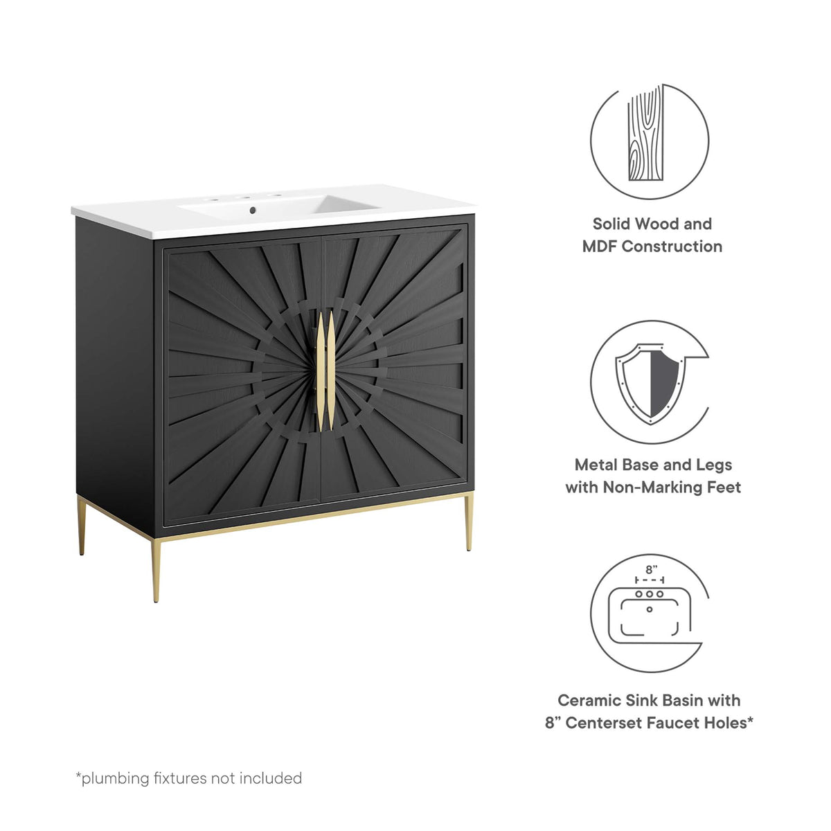 Awaken White/Black 36" Bathroom Vanity - Ornate Home