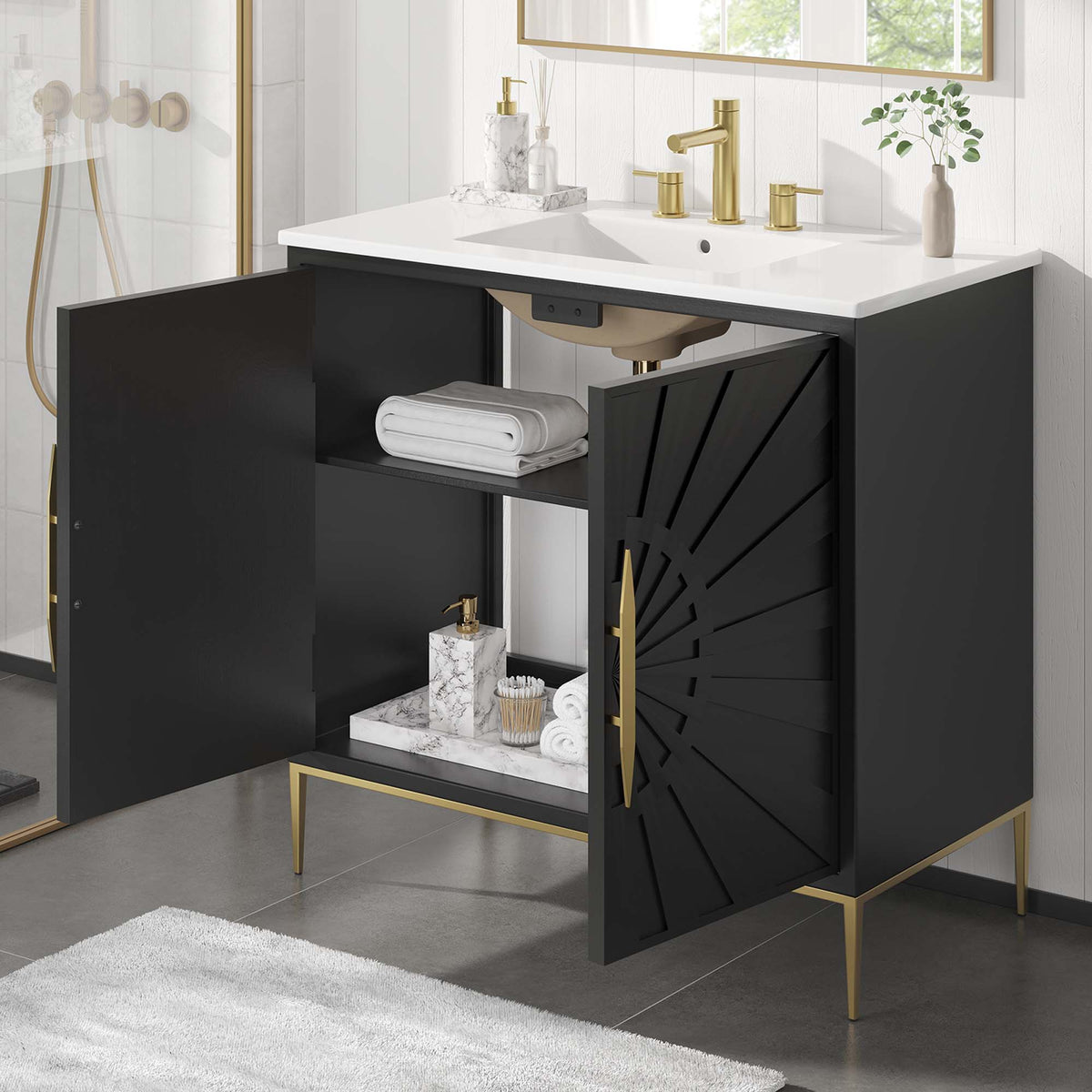 Awaken White/Black 36" Bathroom Vanity - Ornate Home