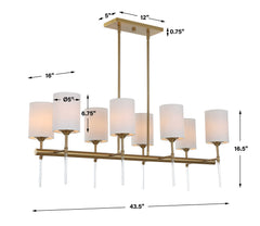Awyr Brass/White 8 Light Linear Chandelier - Ornate Home
