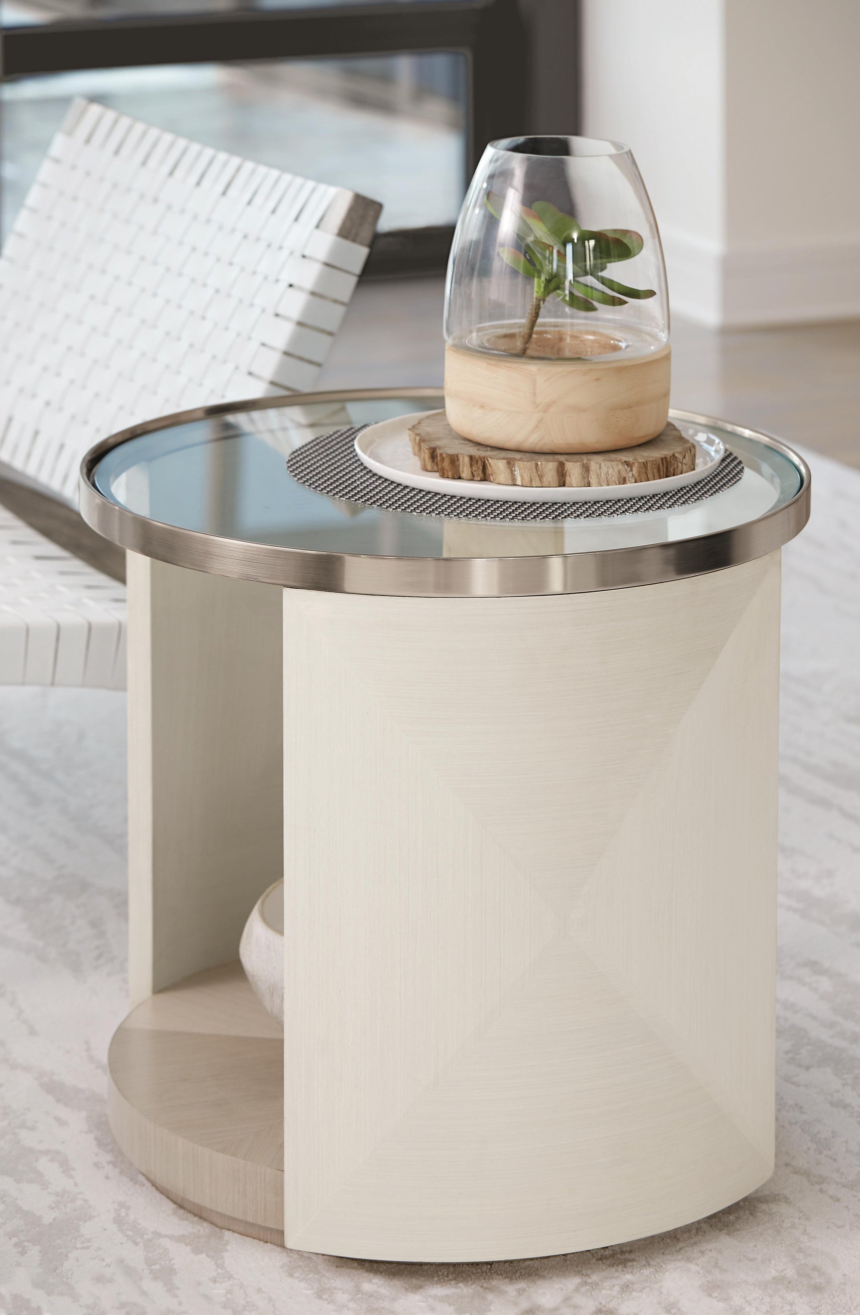 Axiom Brushed Silver/Linear Grey/Linear White Side Table - Ornate Home