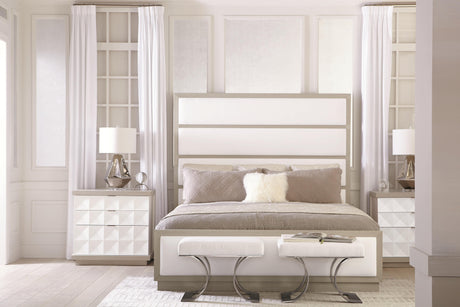 Axiom Linear Grey/White/Cream Panel King Bed (Headboard With Four Upholstered) - Ornate Home
