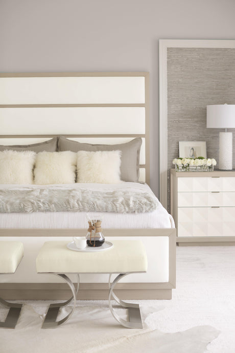 Axiom Linear Grey/White/Cream Panel King Bed (Headboard With Four Upholstered) - Ornate Home