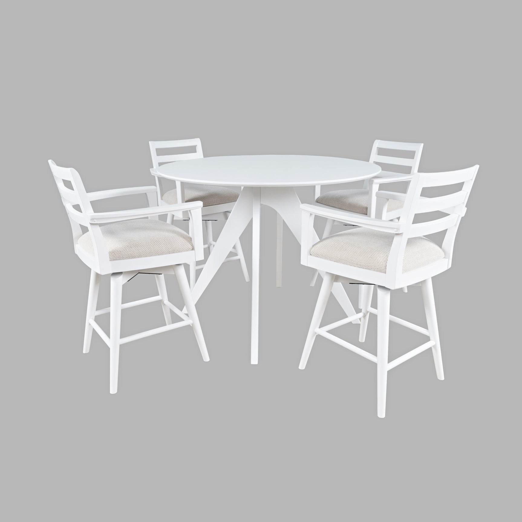 Axis White Counter Dining Table w/ 4 Ladder Back Swivel Counter Stool - Ornate Home