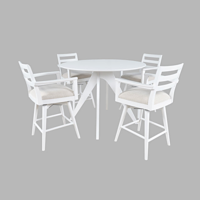 Axis White Counter Dining Table w/ 4 Ladder Back Swivel Counter Stool - Ornate Home