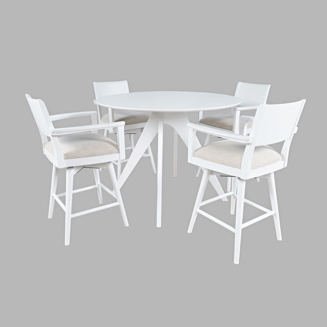 Axis White Counter Dining Table w/ 4 Panel Back Swivel Counter Stool - Ornate Home