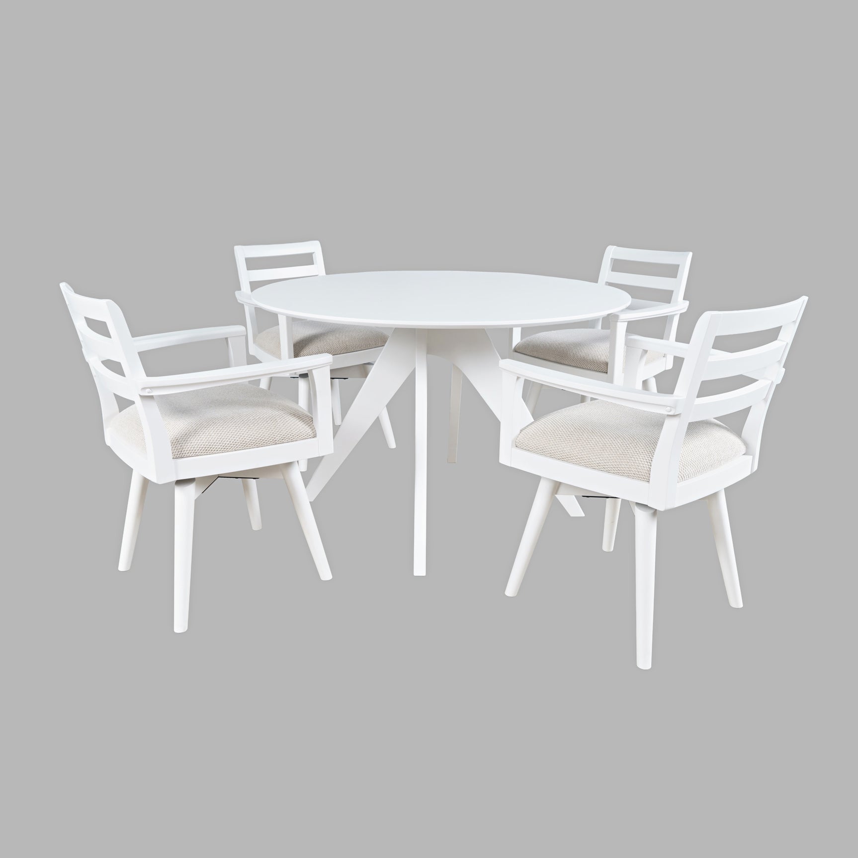 Axis White Dining Table w/ 4 Ladder Back Swivel Dining Chair - Ornate Home