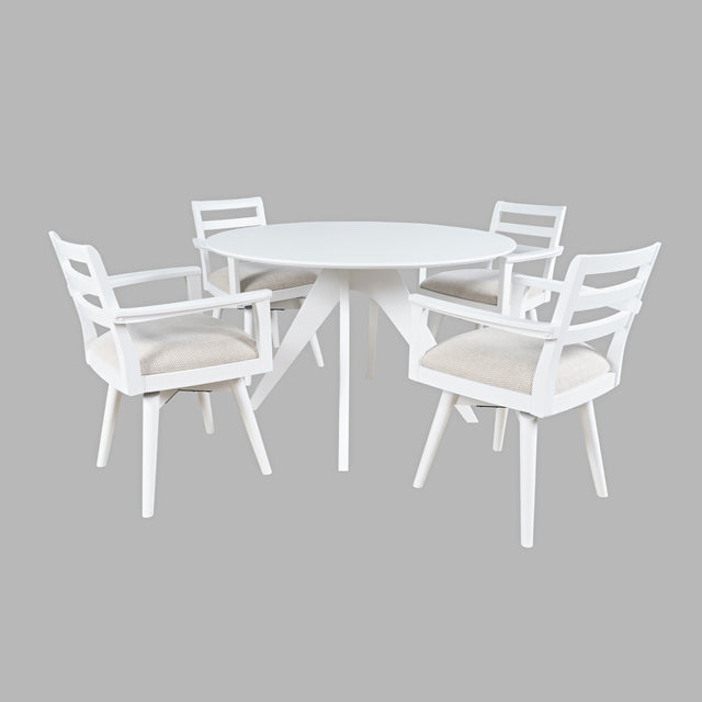 Axis White Dining Table w/ 4 Ladder Back Swivel Dining Chair - Ornate Home