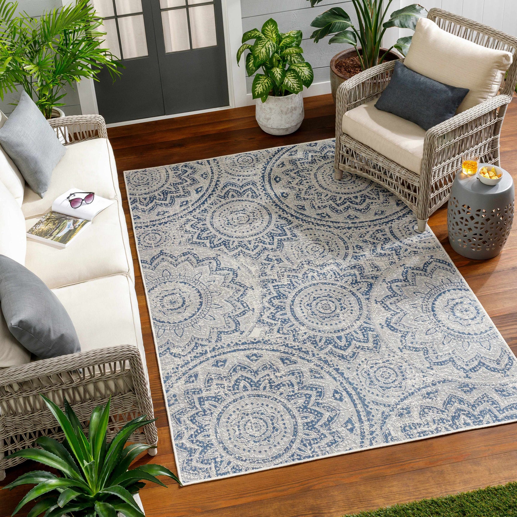 Ayala Blue Durable Outdoor Rug - Ornate Home