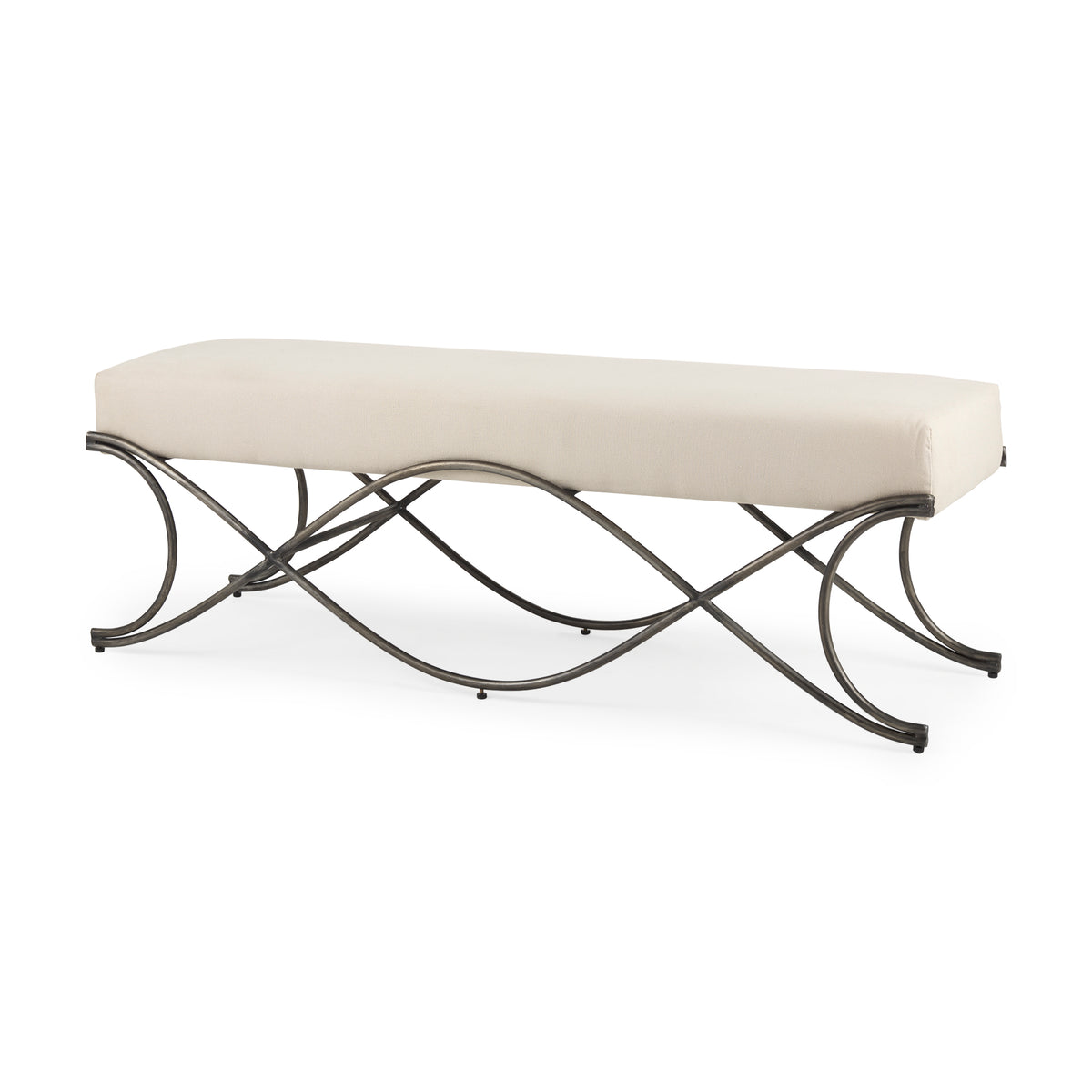 Ayla Cream/Antique Nickel Fabric Seat Bench - Ornate Home
