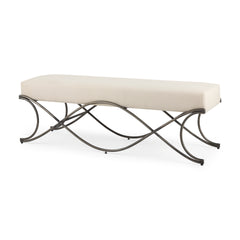 Ayla Cream/Antique Nickel Fabric Seat Bench