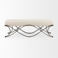 Ayla Cream/Antique Nickel Fabric Seat Bench