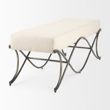 Ayla Cream/Antique Nickel Fabric Seat Bench - Ornate Home