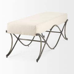 Ayla Cream/Antique Nickel Fabric Seat Bench