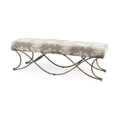 Ayla Light Gray/Dark Gray/Antiqued Gold Fabric Seat Bench