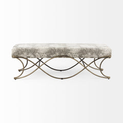 Ayla Light Gray/Dark Gray/Antiqued Gold Fabric Seat Bench