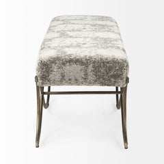 Ayla Light Gray/Dark Gray/Antiqued Gold Fabric Seat Bench