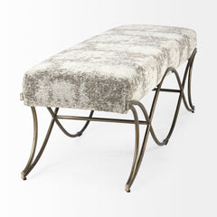 Ayla Light Gray/Dark Gray/Antiqued Gold Fabric Seat Bench
