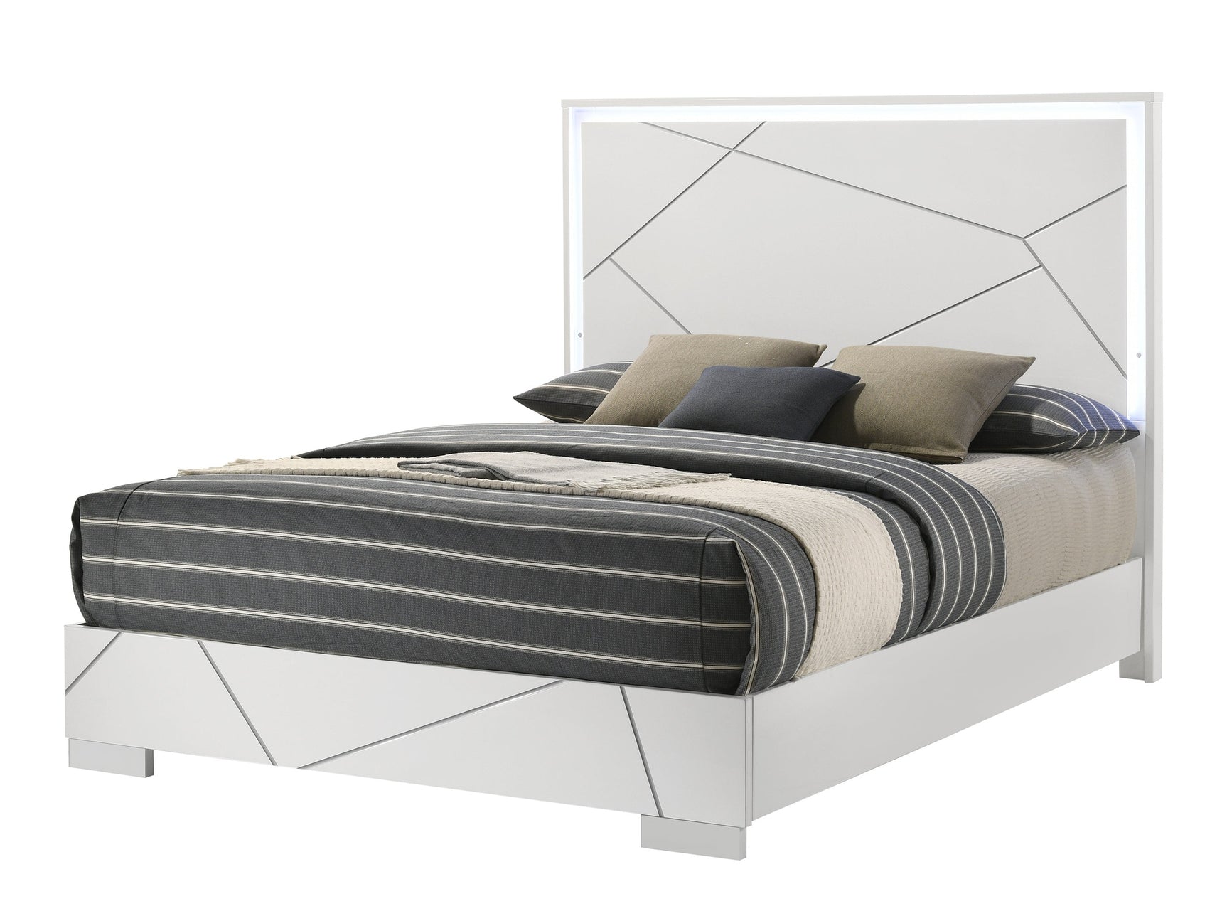 Ayla White King LED Panel Bed - Ornate Home