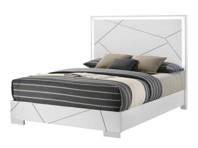 Ayla White King LED Panel Bed - Ornate Home