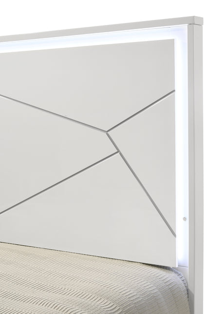 Ayla White Queen LED Panel Bed - Ornate Home