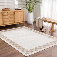 Azrika Beige Checkered Washable Rug - Clearance - Ornate Home