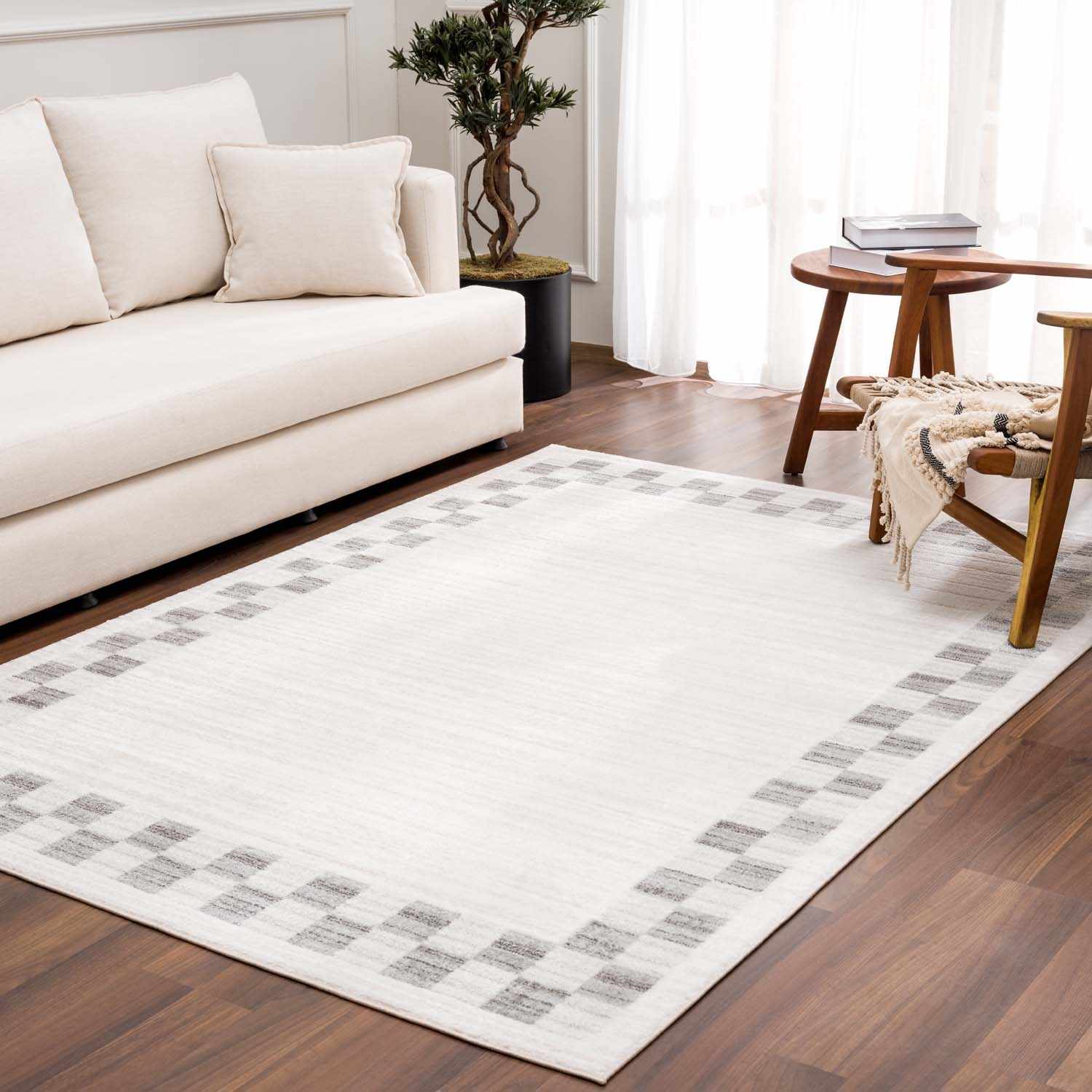 Azrika Gray Checkered Washable Rug - Clearance - Ornate Home