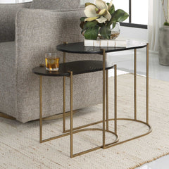 Aztec Black/Brass Wood Nesting Tables (Set of 2) - Ornate Home