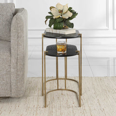Aztec Black/Brass Wood Nesting Tables (Set of 2) - Ornate Home