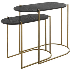 Aztec Black/Brass Wood Nesting Tables (Set of 2) - Ornate Home