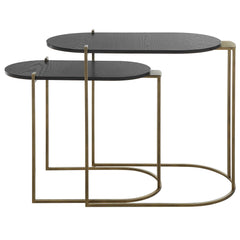 Aztec Black/Brass Wood Nesting Tables (Set of 2) - Ornate Home