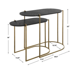 Aztec Black/Brass Wood Nesting Tables (Set of 2) - Ornate Home