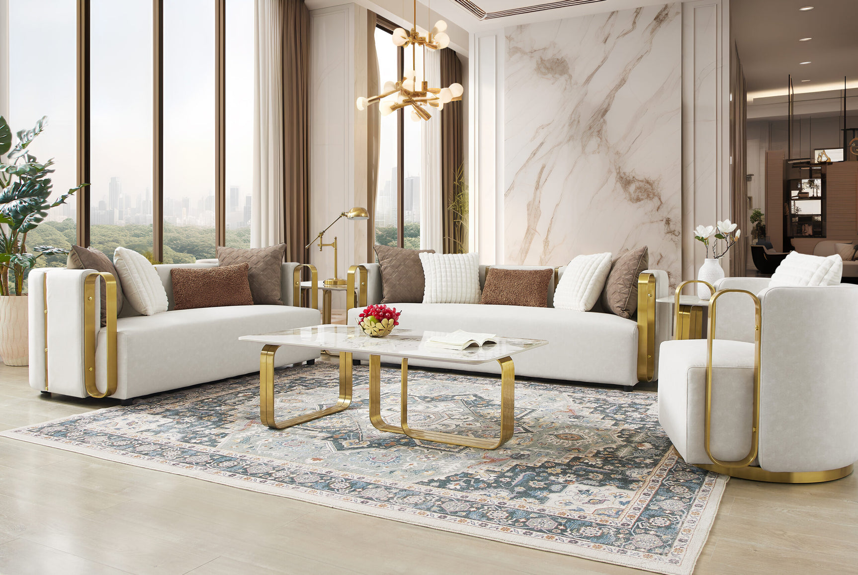 Azure Imperial White/Gold Sofa / HD-3156 - Ornate Home