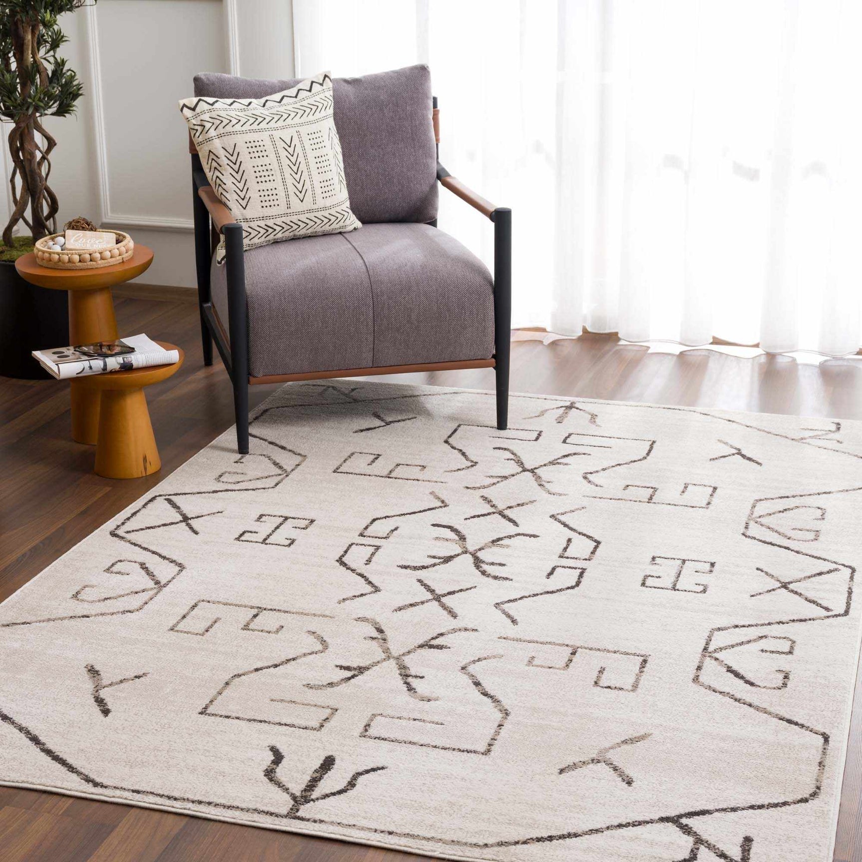 Azzan Cream & Charcoal Area Rug - Clearance - Ornate Home