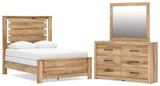 Brozmont Tan Full Panel Bed, Dresser and Mirror