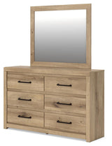 Brozmont Tan Queen Panel Bed, Dresser and Mirror