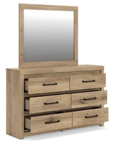 Brozmont Tan Queen Panel Bed, Dresser and Mirror