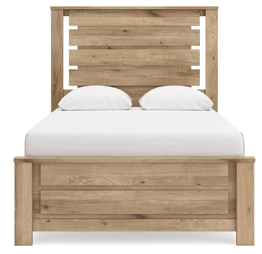 Brozmont Tan Full Panel Platform Bed, Dresser and Mirror (Online Special Price)