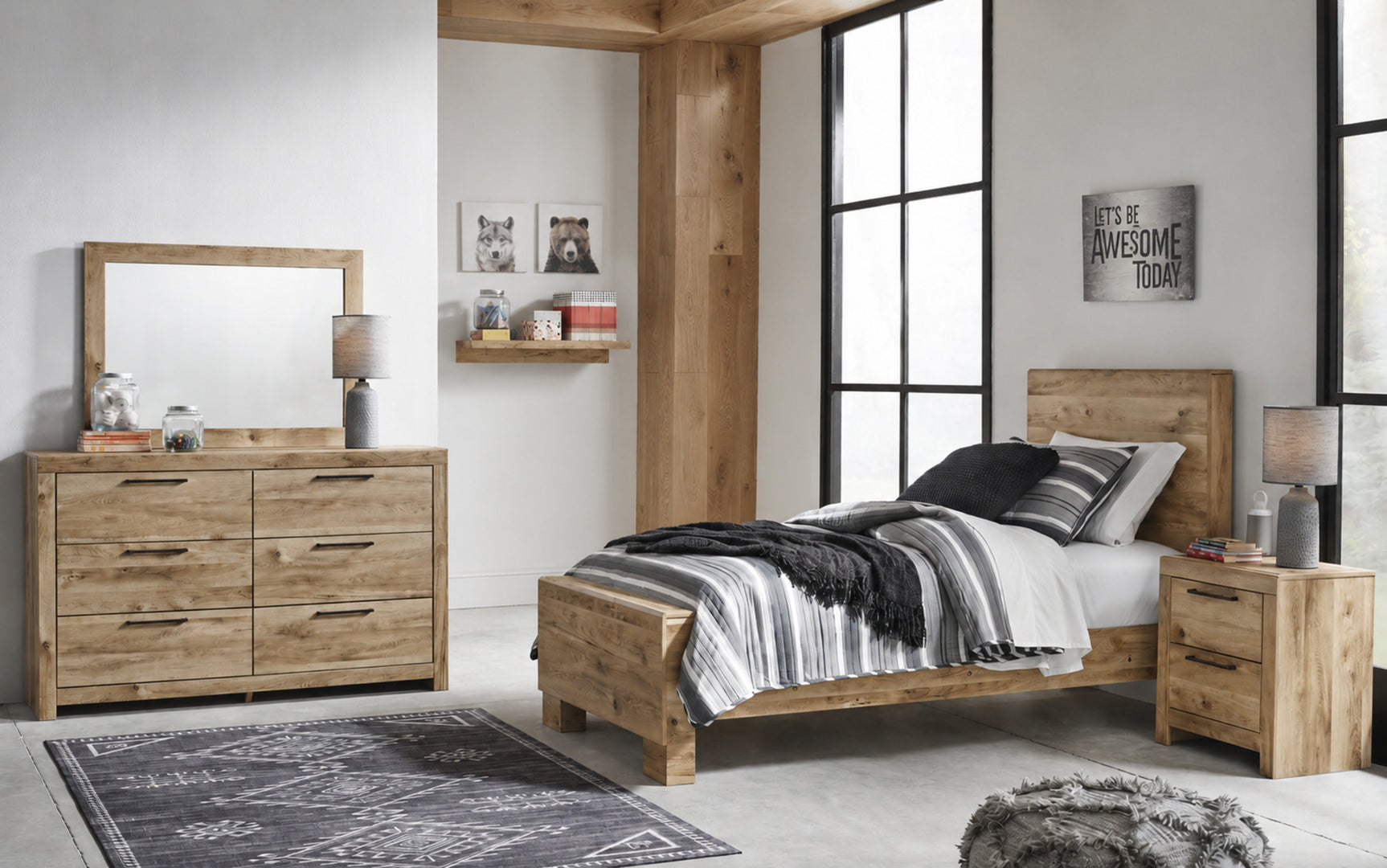 Hyanna Tan Brown 5-Piece Twin Panel Bedroom Set w/ 2 NS