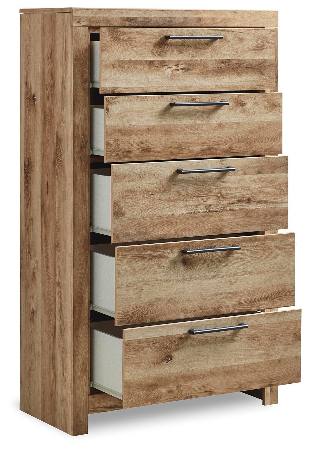 Hyanna Tan Brown King Panel Bed, 2 Chests and 2 Nightstands (Online Special Price)