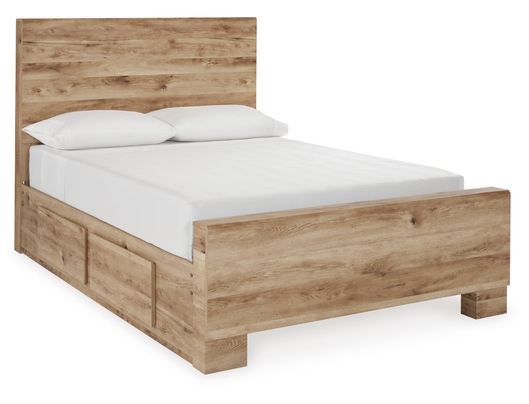 Hyanna Tan Brown Full Panel Bed w/ 1 Side Storage, Dresser, Mirror and 2 Nightstands
