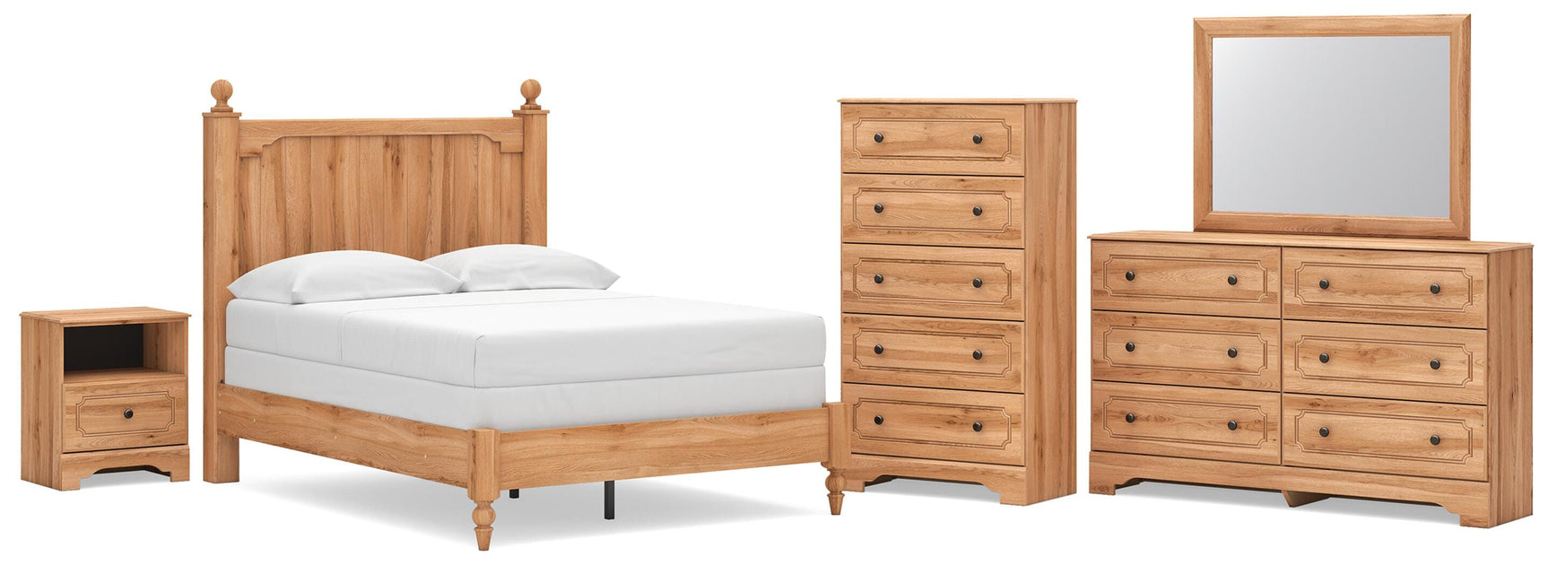 Aleaport Warm Brown Full Panel Bed, Dresser, Mirror, Chest and Nightstand